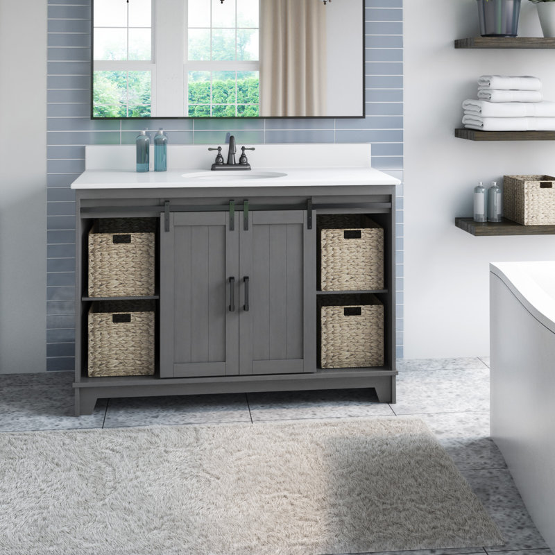 Gracie Oaks Trogdon Sliding Barn Door 49" Single Bathroom Vanity Set